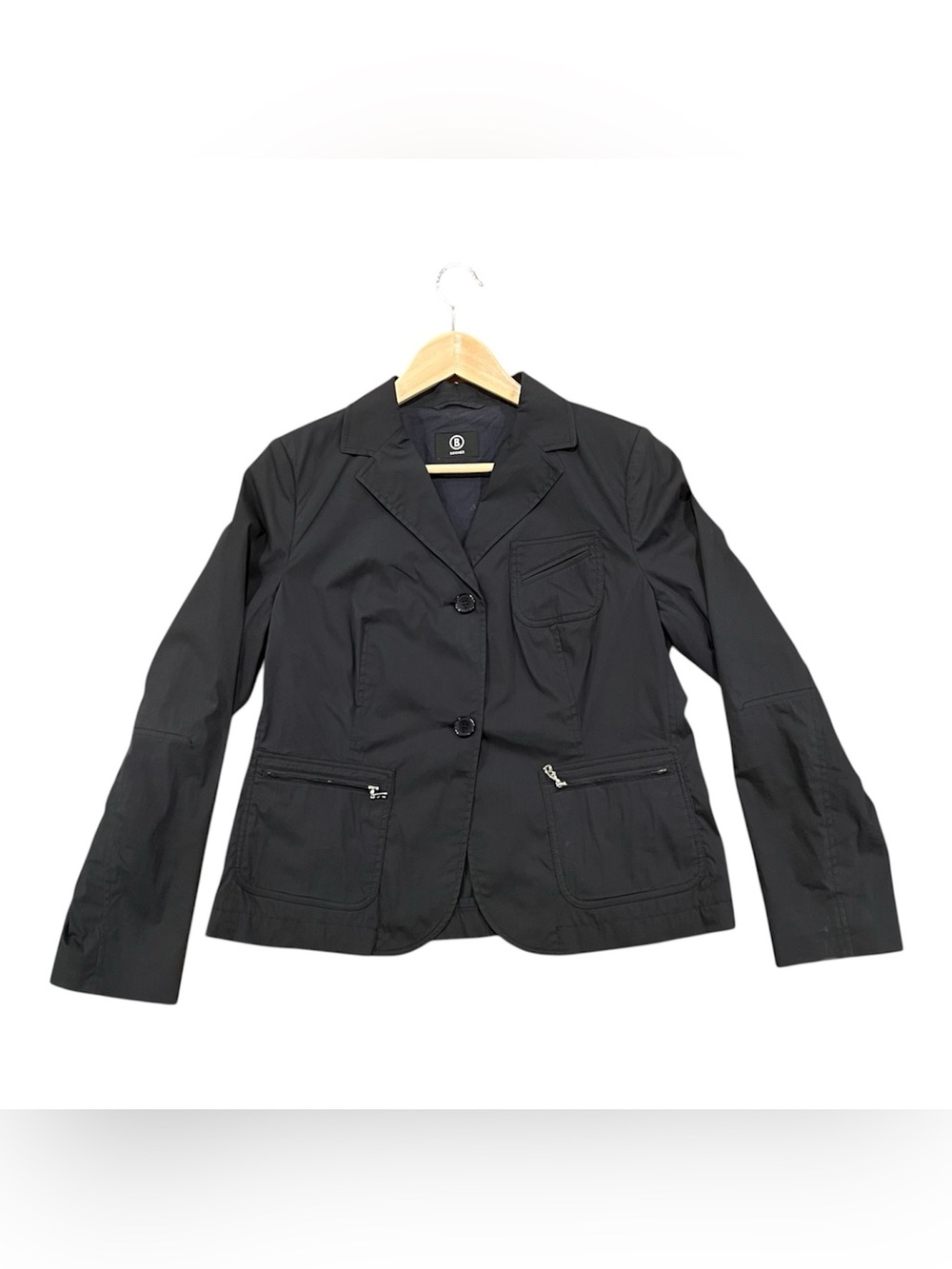 Bogner Women’s Tiara Lightweight Cotton Blend 2-Button Blazer Size 12 Black